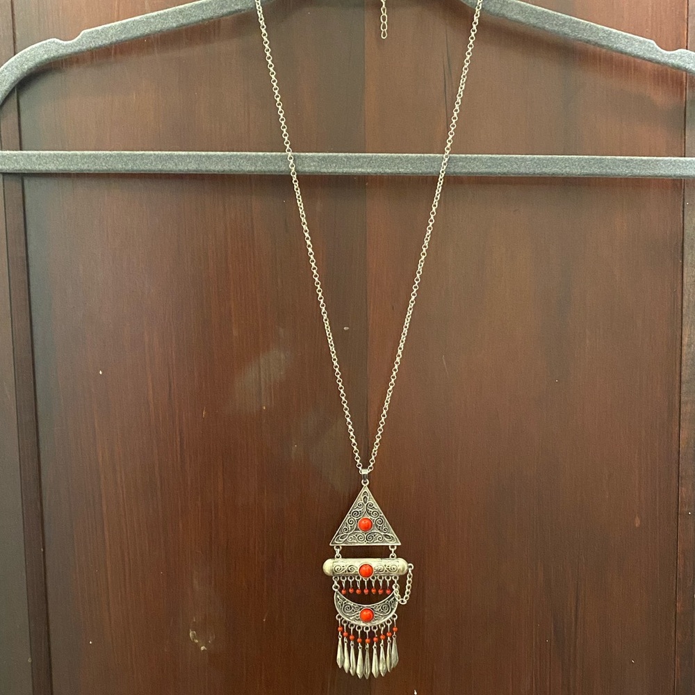 Silver & Red Boho Necklace